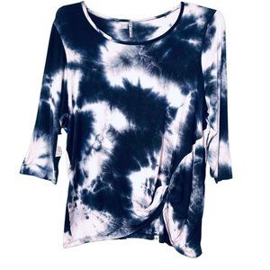 Silverwear Blouse Womens Plus Size 2X Blue White Tie Dye Hippie Soft Lounge Knot